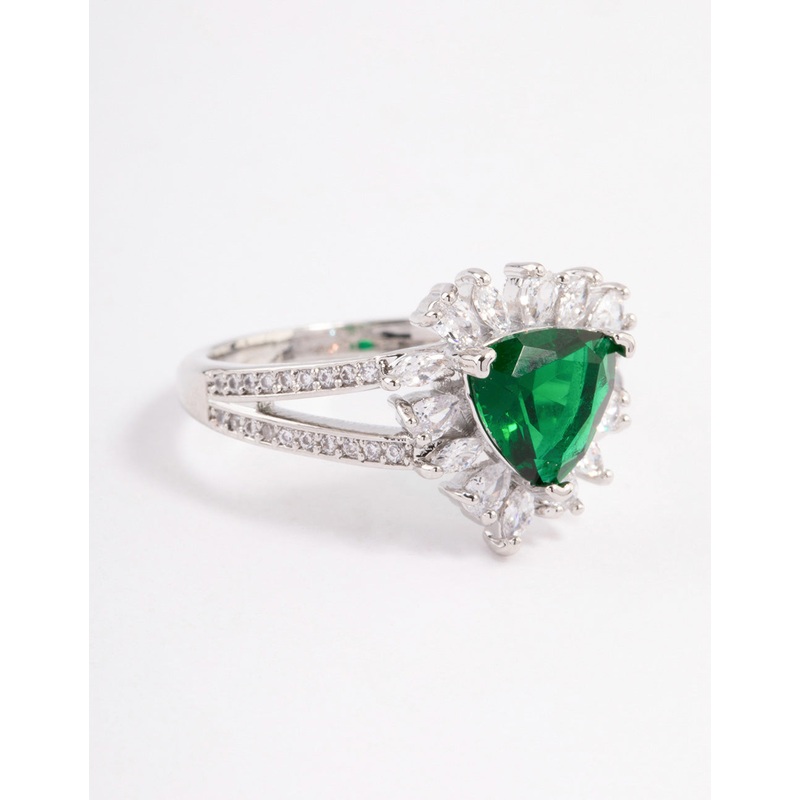 Silver Emerald Triangular Flare Ring