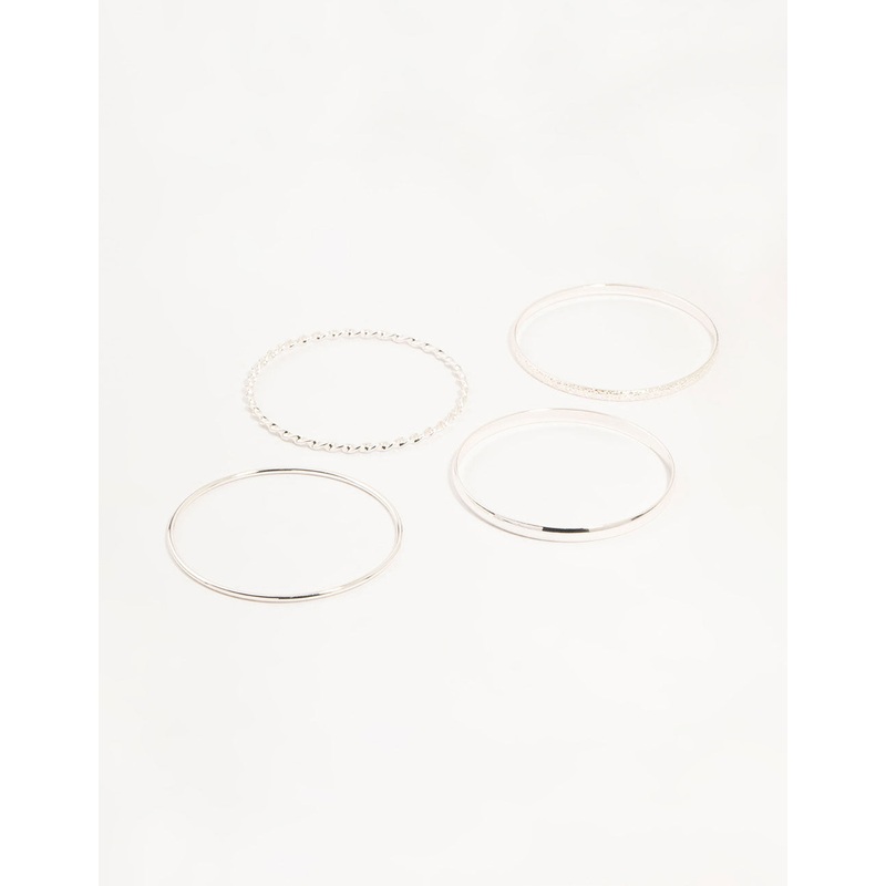 Silver Twisted Bangles 4-Pack