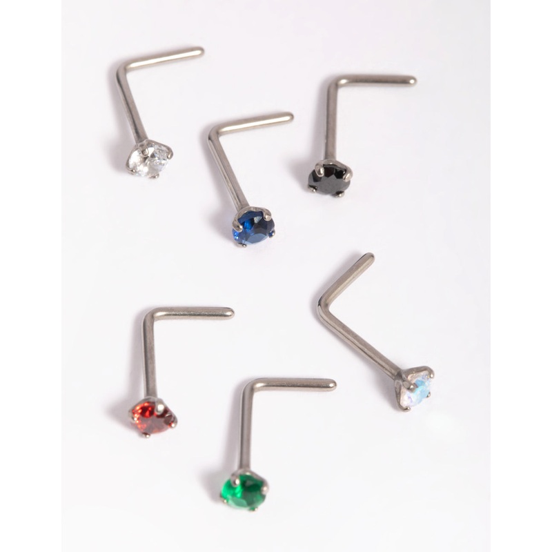 Titanium Mixed Stone Nose Stud 6-Pack
