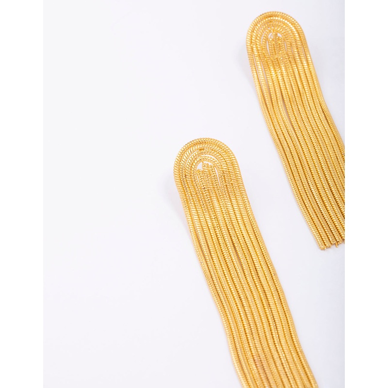 Waterproof Gold Plated Stainless Steel Curved Box Chain Drop Earrings