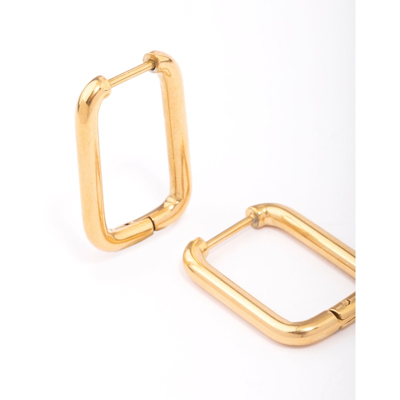 Waterproof Gold Plated Stainless Steel Small Rectangular Hoop Earrings