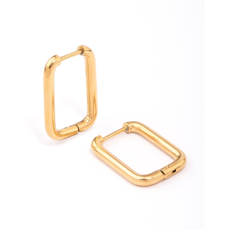 Waterproof Gold Plated Stainless Steel Small Rectangular Hoop Earrings