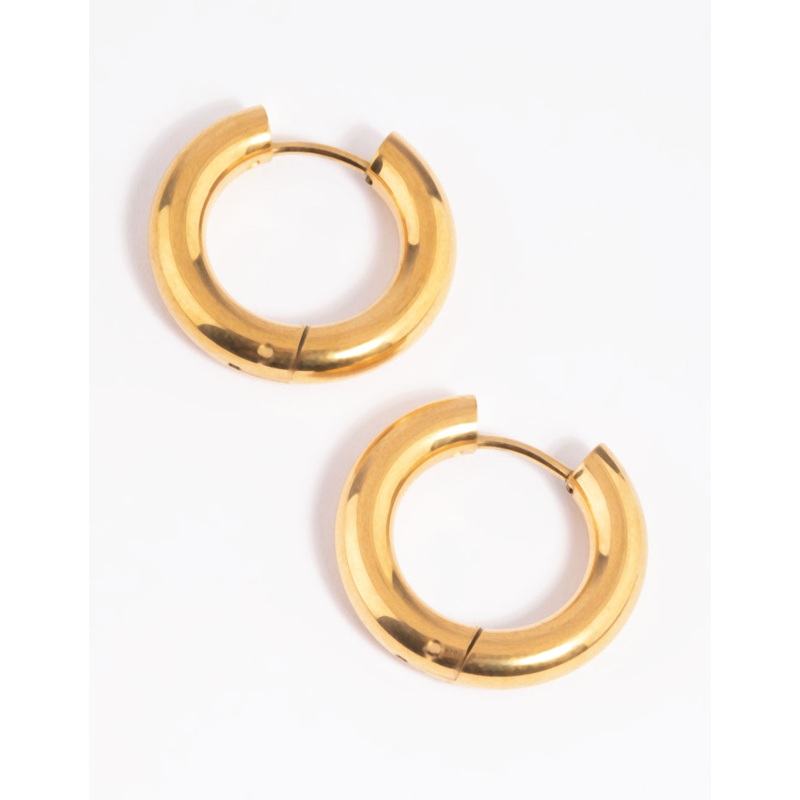 Waterproof Gold Plated Stainless Steel Thick Huggie Hoop Earrings
