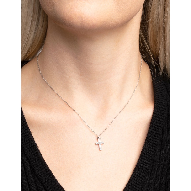 Waterproof Stainless Steel Cubic Zirconia Cross Necklace