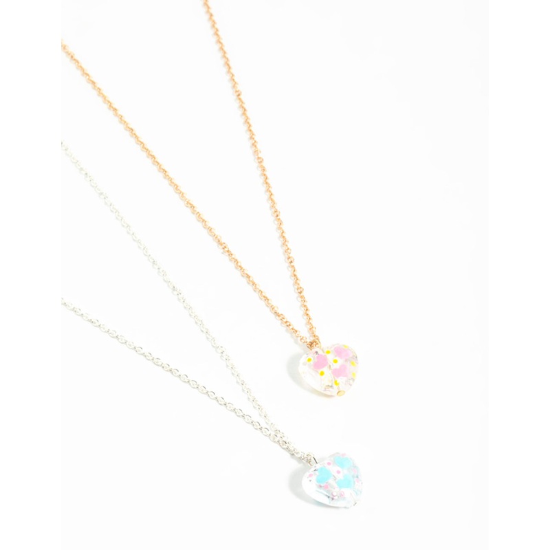 Acrylic Painted Heart Pendant Necklaces 2-Pack