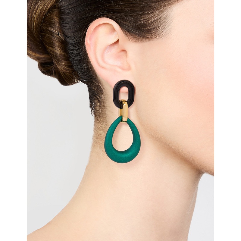 Gold Blue Teardrop Oval Link Drop Earrings