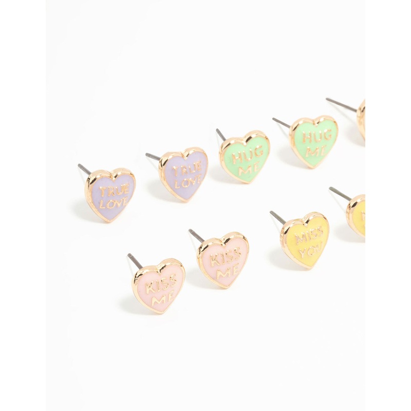 Gold Candy Hearts Stud Earrings 8-Pack