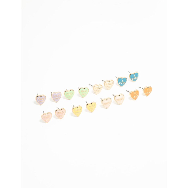 Gold Candy Hearts Stud Earrings 8-Pack