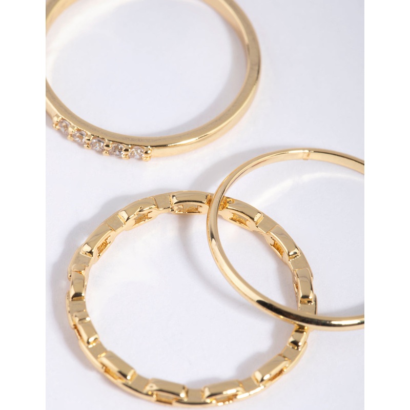 Gold Diamante & Chain Ring Stack Pack