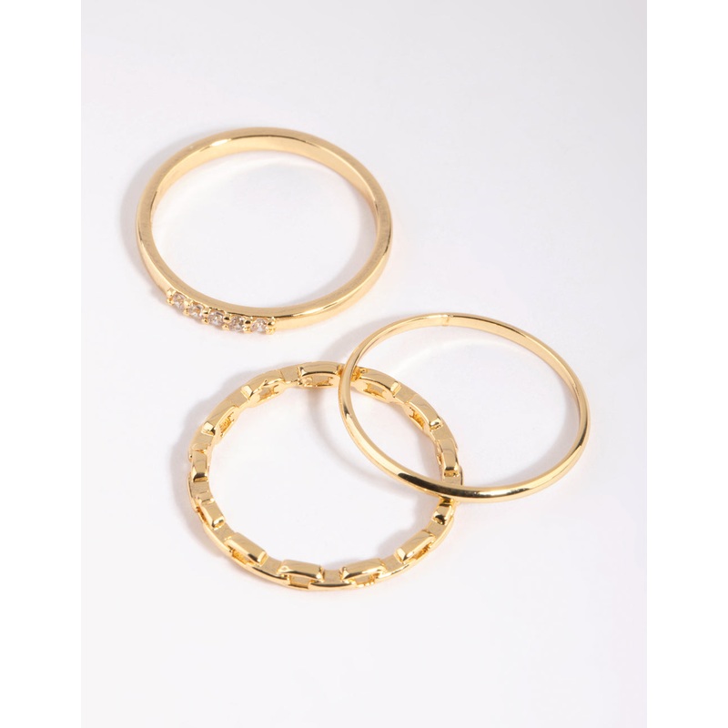 Gold Diamante & Chain Ring Stack Pack