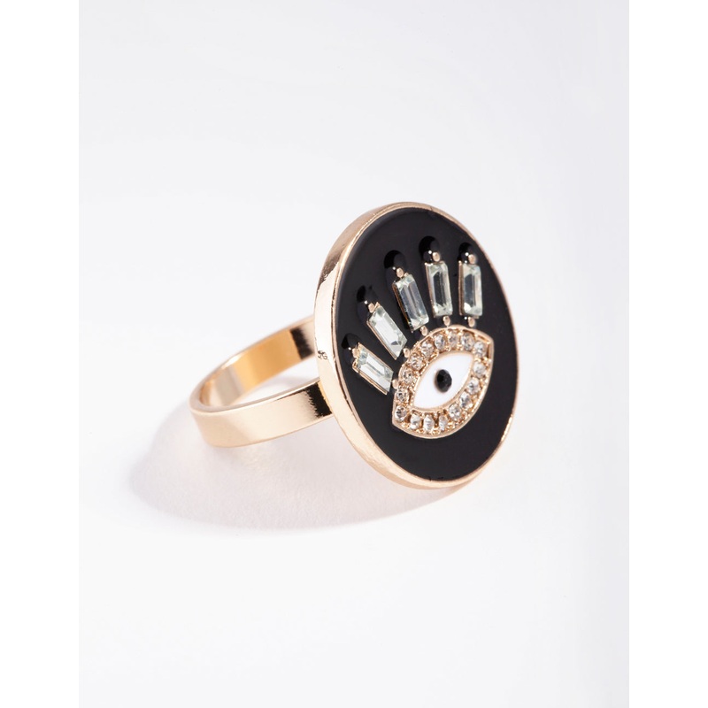 Gold Enamel Diamante Evil Eye Ring
