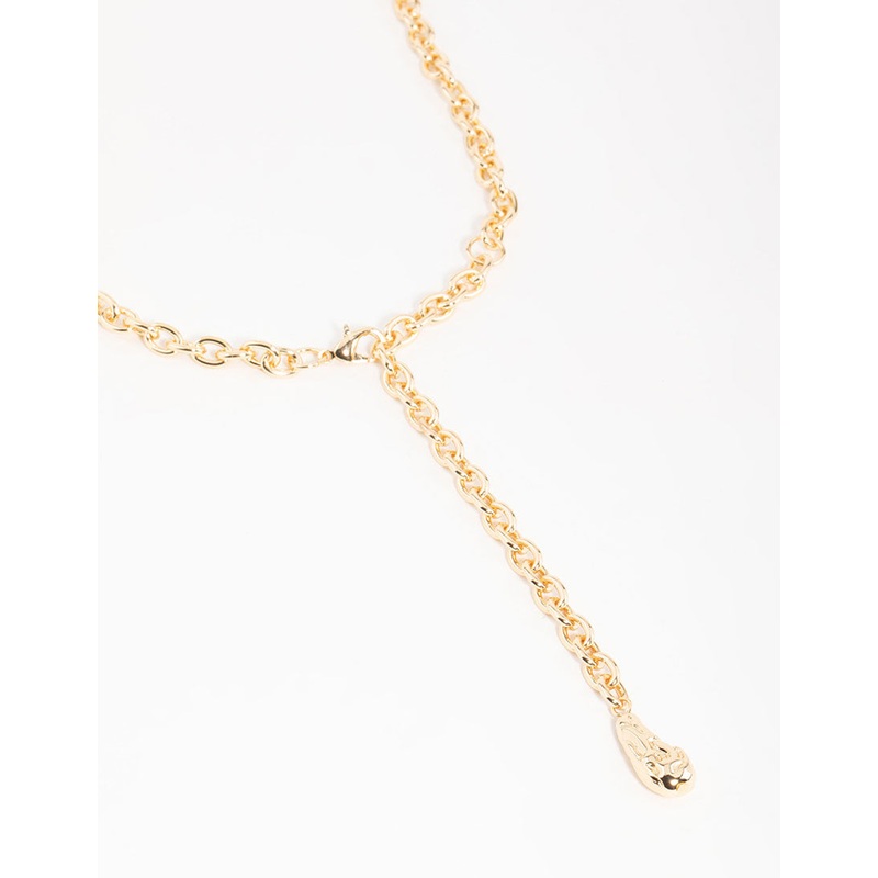 Gold Textured Y-Necklace
