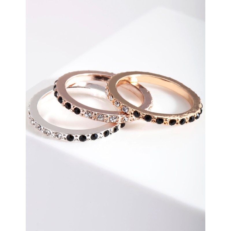 Mixed Metal Half & Half Diamante Stack Ring