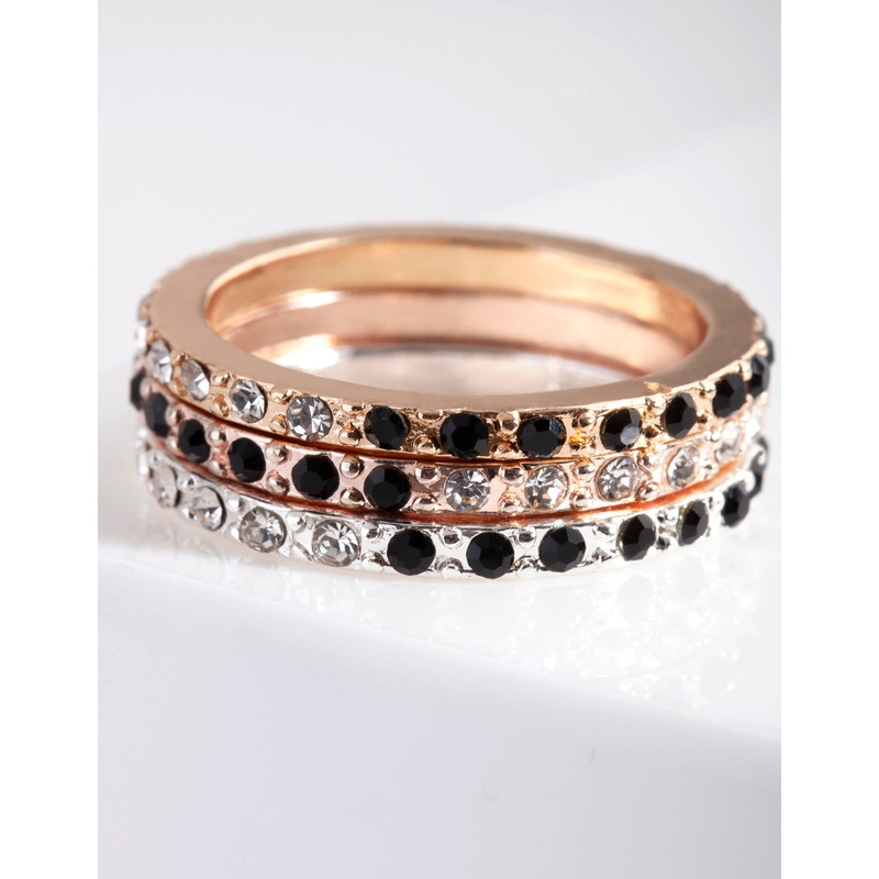 Mixed Metal Half & Half Diamante Stack Ring