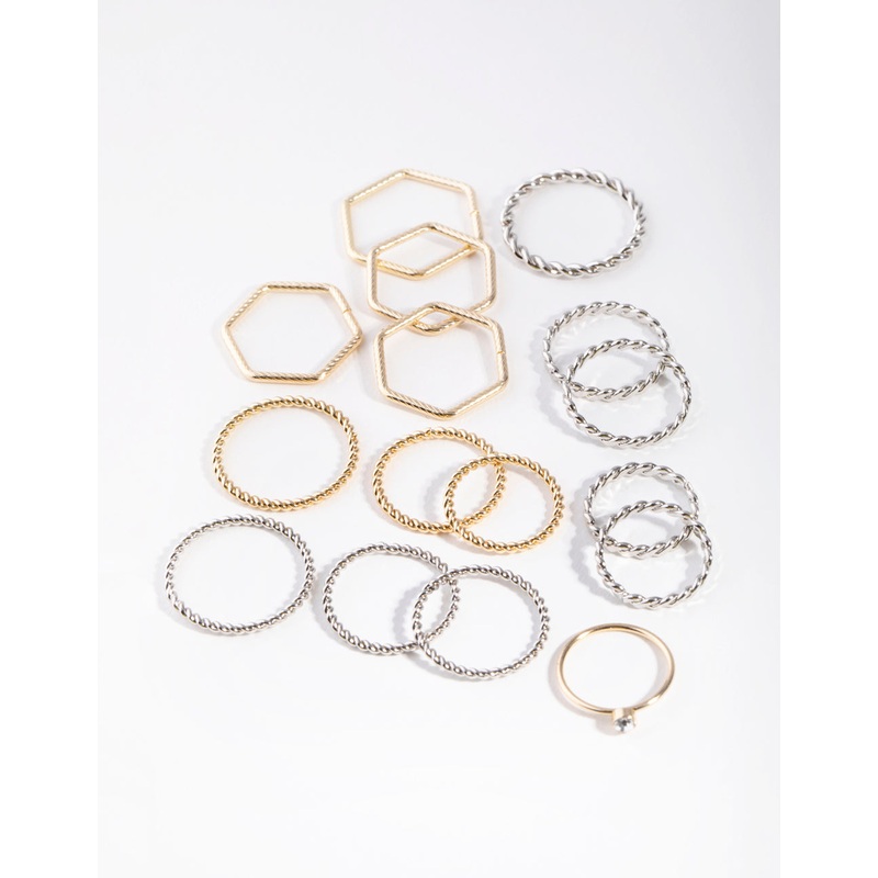 Mixed Metal Hexagon Band 16-Pack Rings