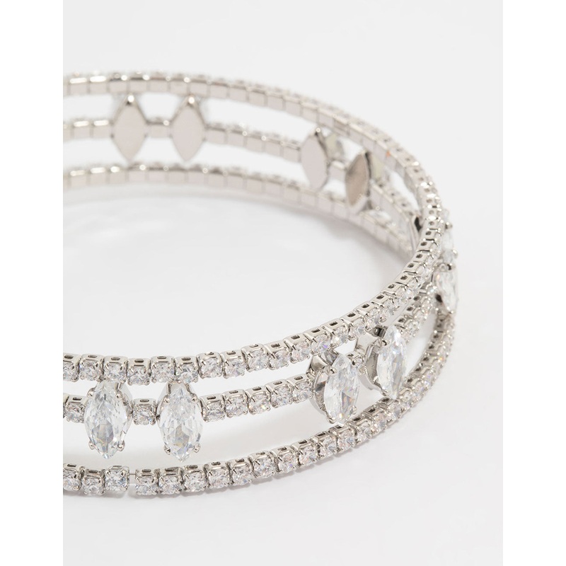 Silver Cubic Zirconia Marquise Wrap Bangle