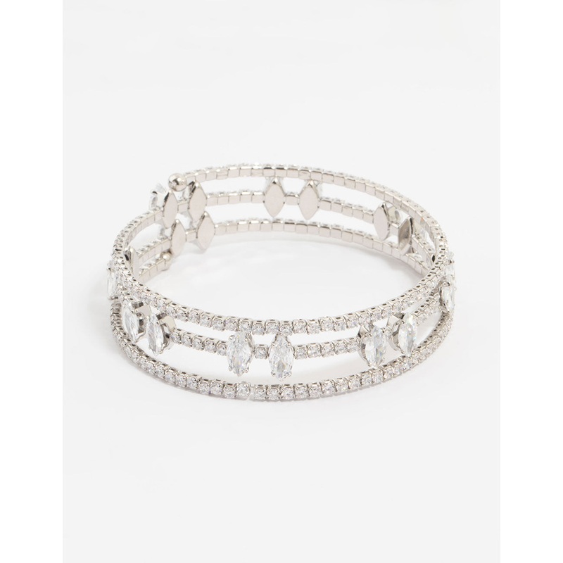 Silver Cubic Zirconia Marquise Wrap Bangle