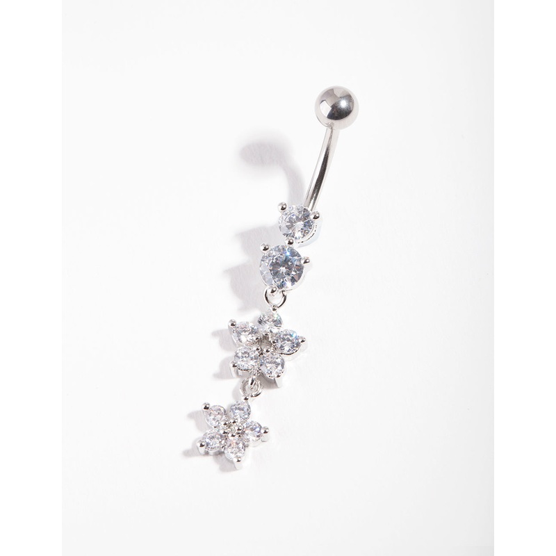 Surgical Steel Double Flower Drop Belly Bar
