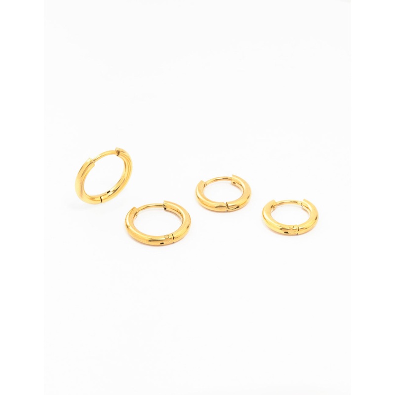 Waterproof Gold Plated Stainless Steel Medium Hoop Earrings 2-Pack