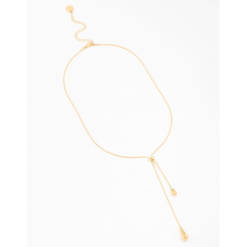 Waterproof Gold Plated Stainless Steel Pull Through Lariat Necklace