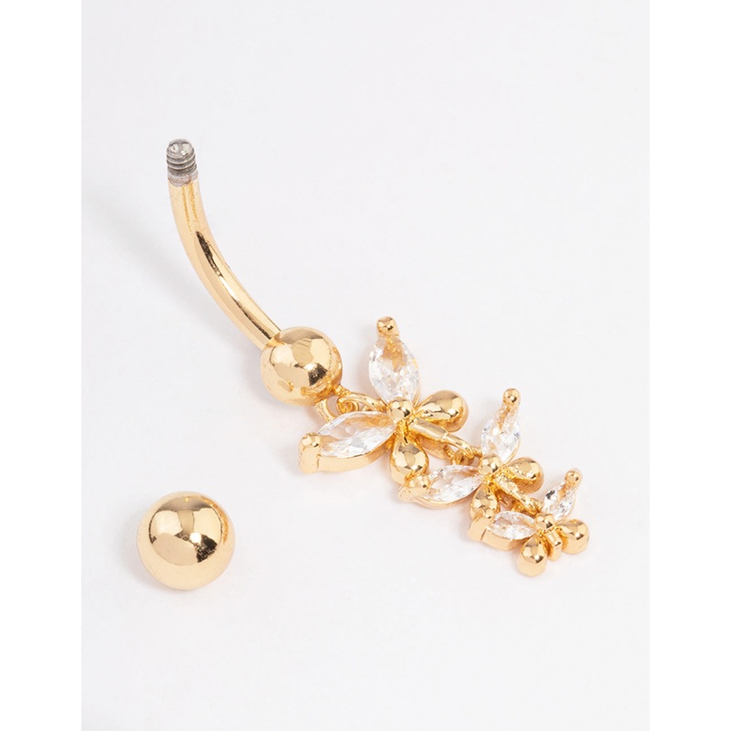 Gold Plated Surgical Steel Triangular Butterfly Drop Belly Ring