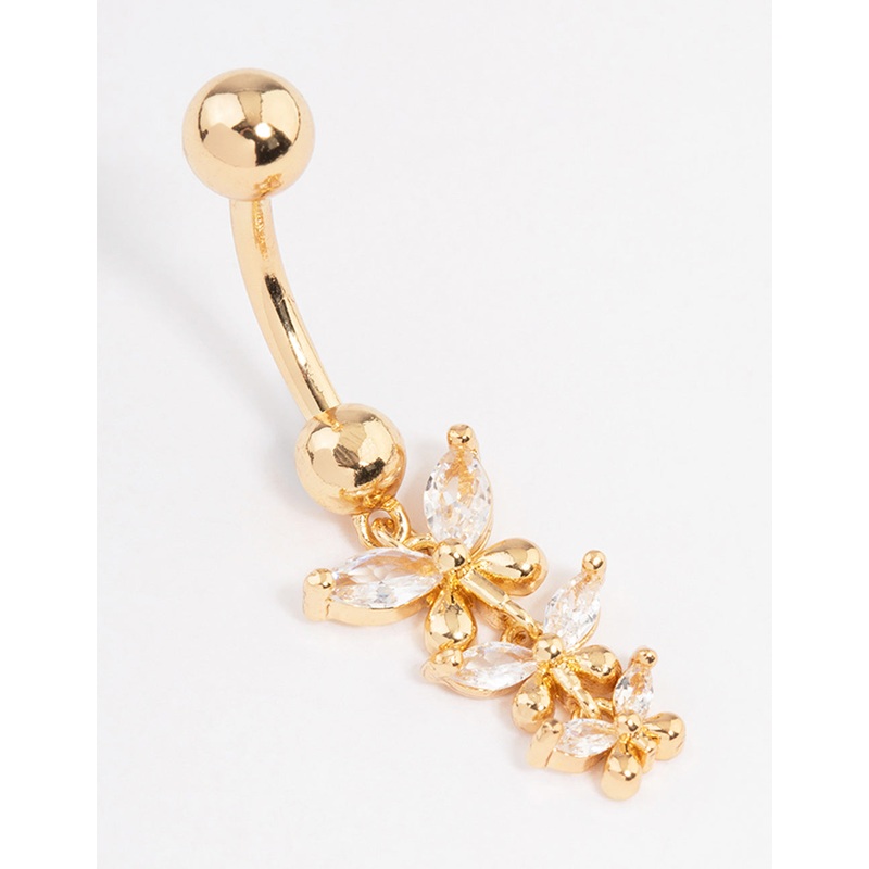 Gold Plated Surgical Steel Triangular Butterfly Drop Belly Ring