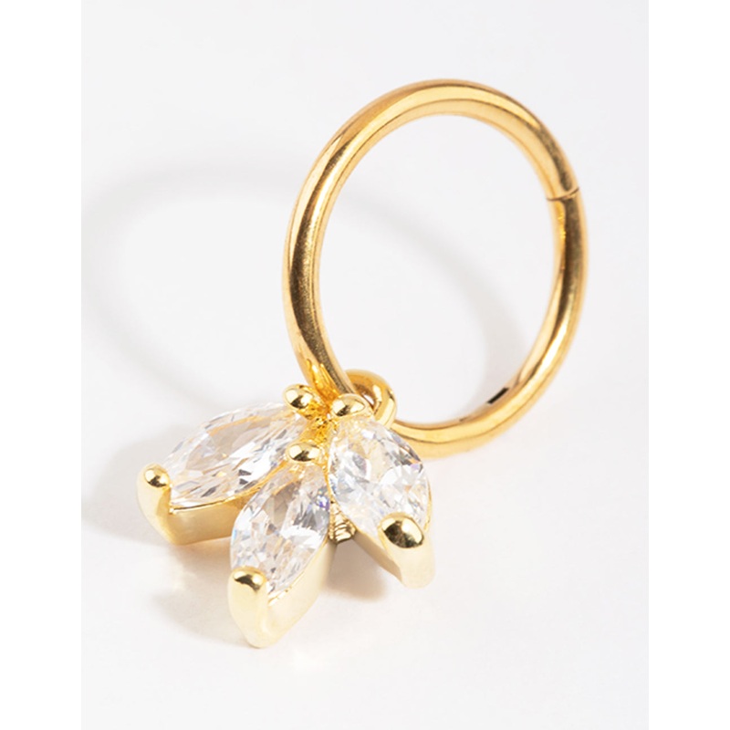 Gold Plated Titanium 3 Marquise Dangle Belly Ring