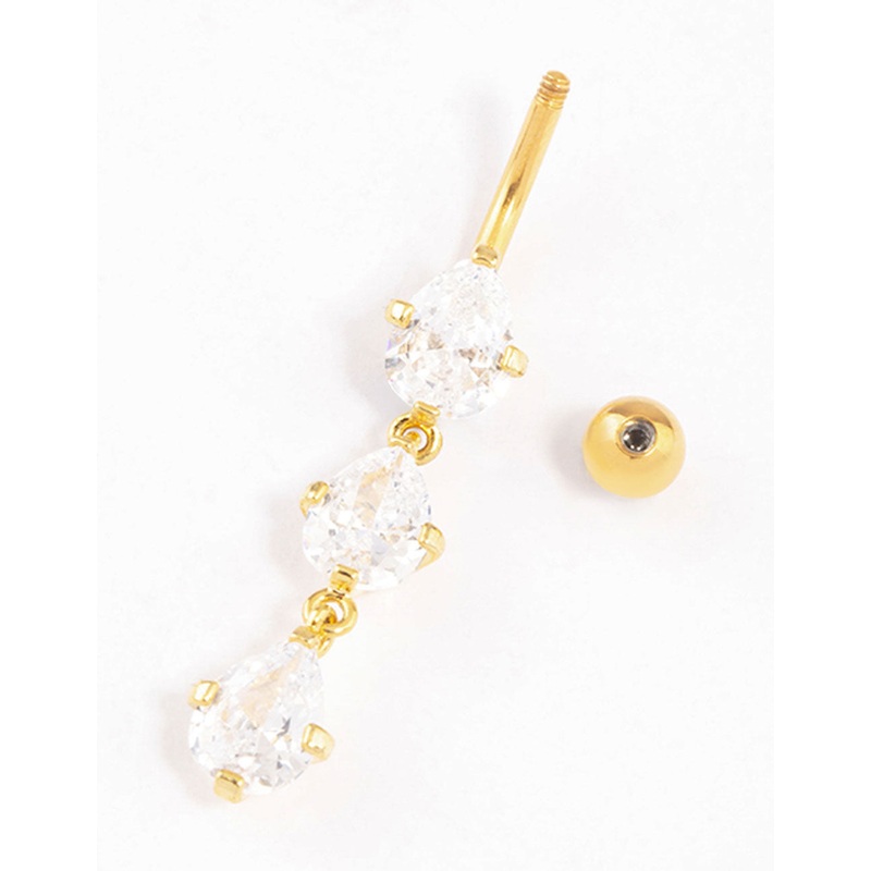 Gold Plated Titanium Cubic Zirconia Drop Belly Ring