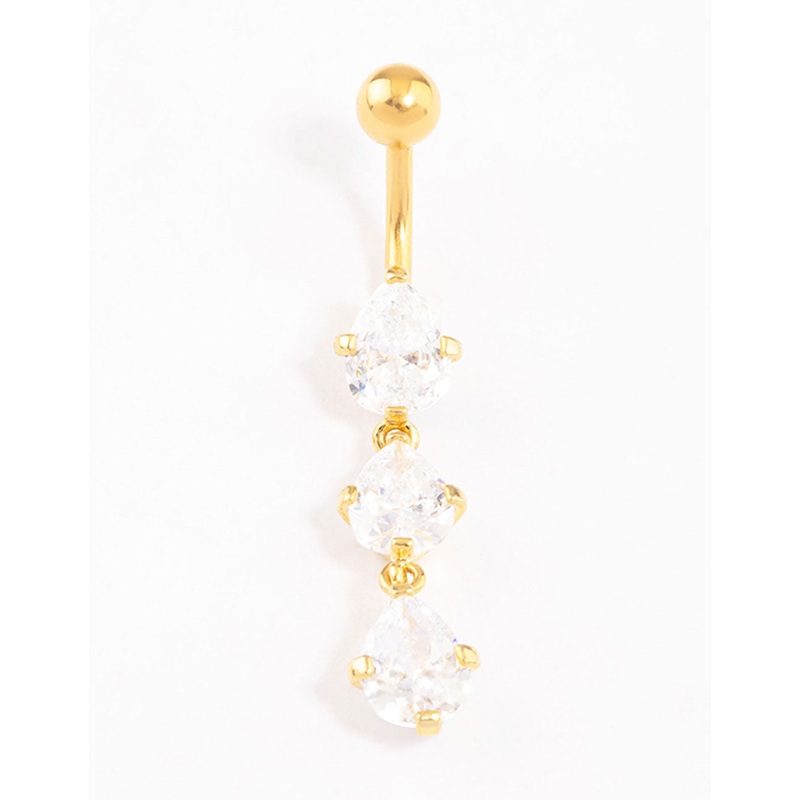 Gold Plated Titanium Cubic Zirconia Drop Belly Ring