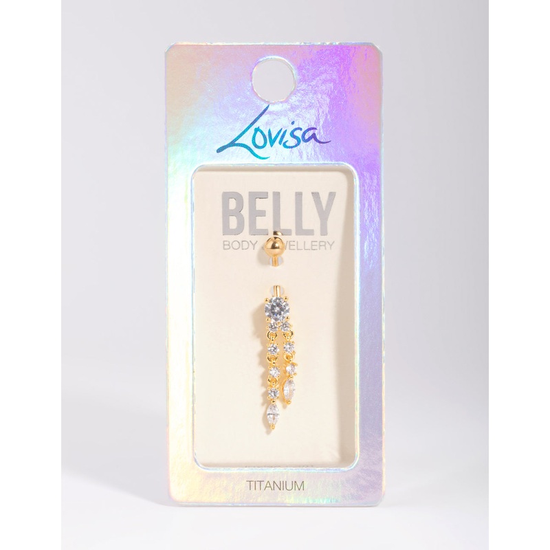 Gold Plated Titanium Dangle Belly Bar