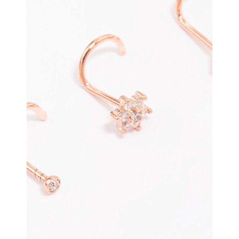 Rose Gold Plated Surgical Steel Flower Nose Piercing 3-Pack