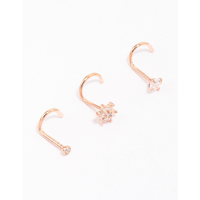 Rose Gold Plated Surgical Steel Flower Nose Piercing 3-Pack