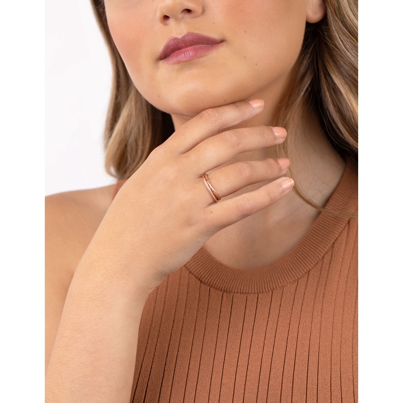 Rose Gold Twist & Diamante Ring Pack