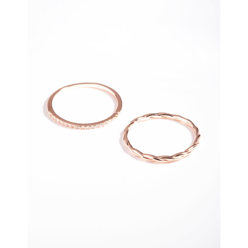 Rose Gold Twist & Diamante Ring Pack