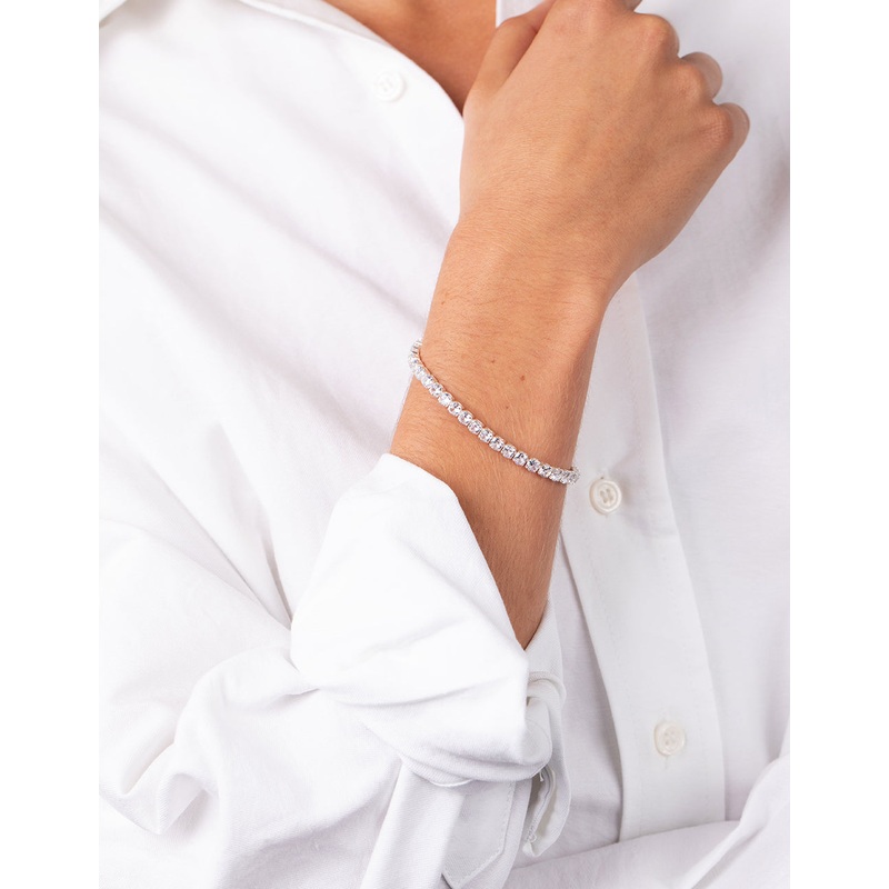 Silver Cubic Zirconia Navette Tennis Bracelet