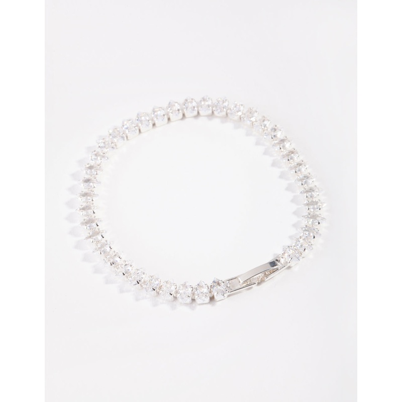 Silver Cubic Zirconia Navette Tennis Bracelet