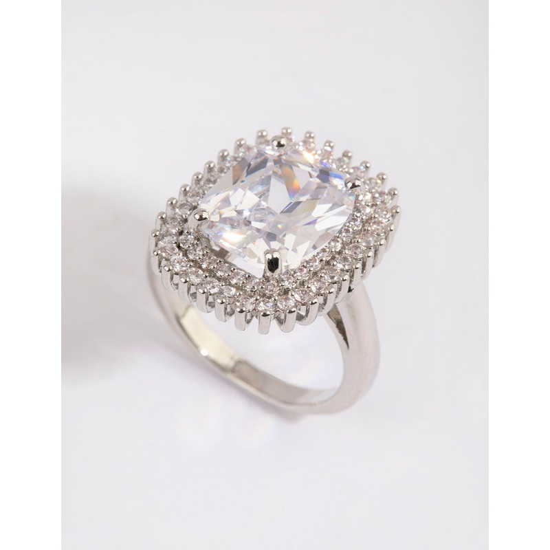 Silver Cushion Pink Cubic Zirconia Ring