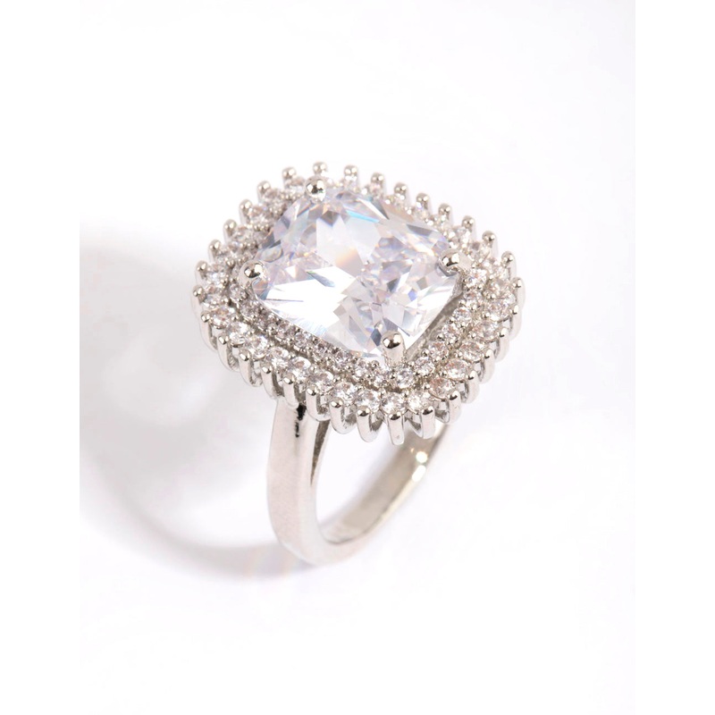 Silver Cushion Pink Cubic Zirconia Ring