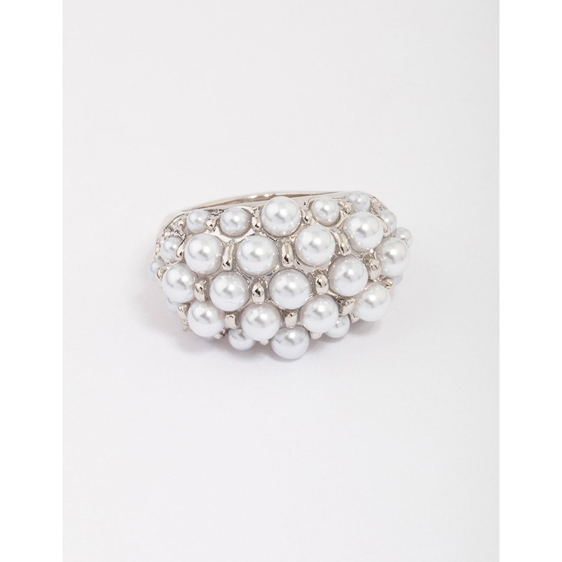 Silver Dome Pearl Cocktail Ring