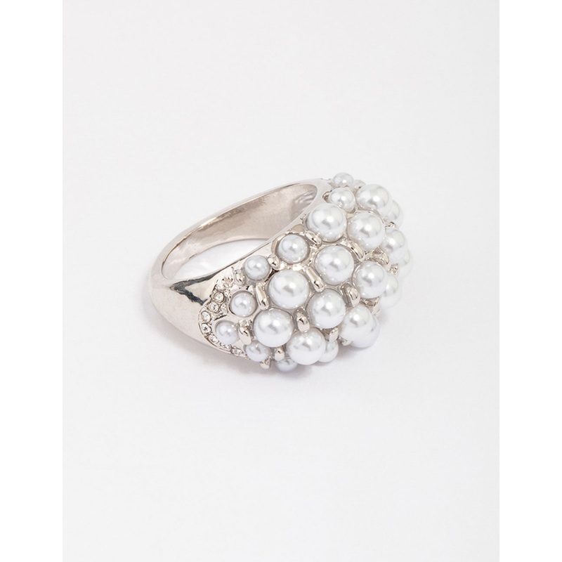 Silver Dome Pearl Cocktail Ring