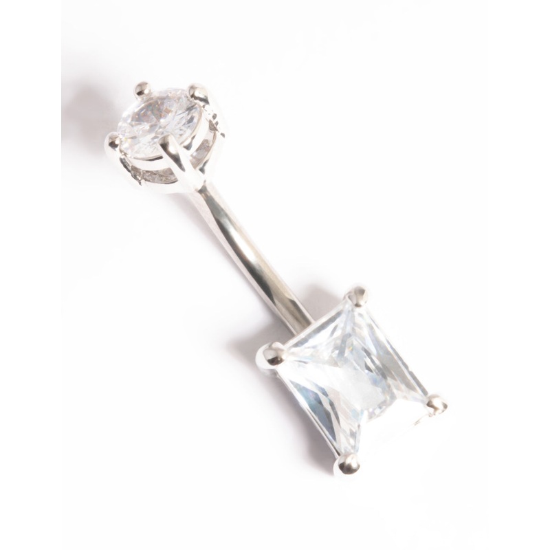 Titanium Cubic Zirconia Rectangle Belly Ring