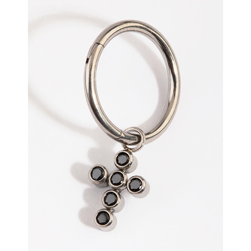 Titanium Diamante Cross Belly Ring