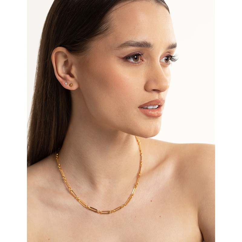 Waterproof Gold Plated Stainless Steel Cubic Zirconia Plain Stud Earrings Pack