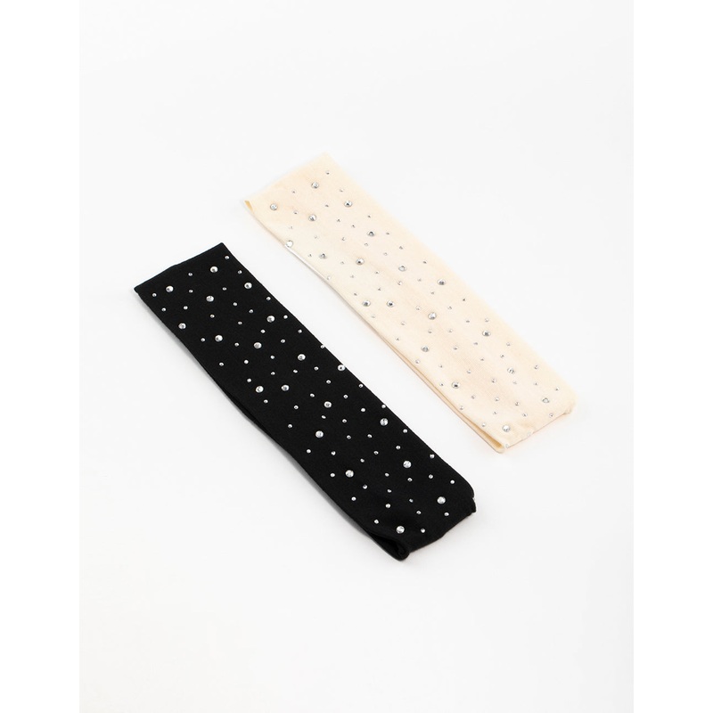 Black & Cream Fabric Diamante Stretch Headbands 2-Pack
