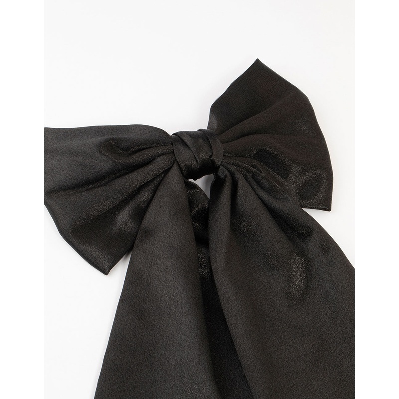Black Satin Fabric Statement Bow Clip