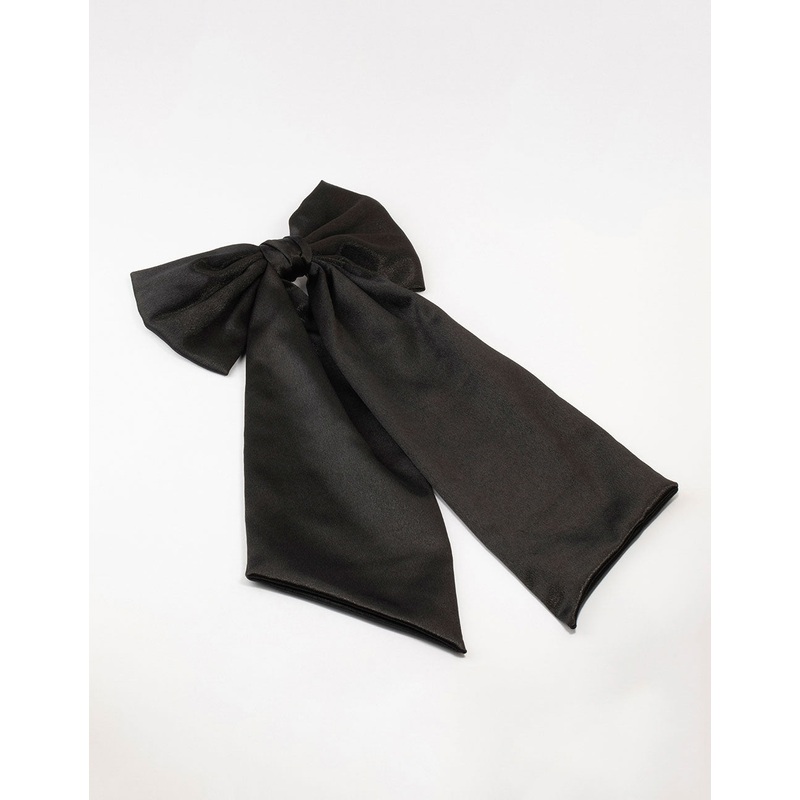 Black Satin Fabric Statement Bow Clip