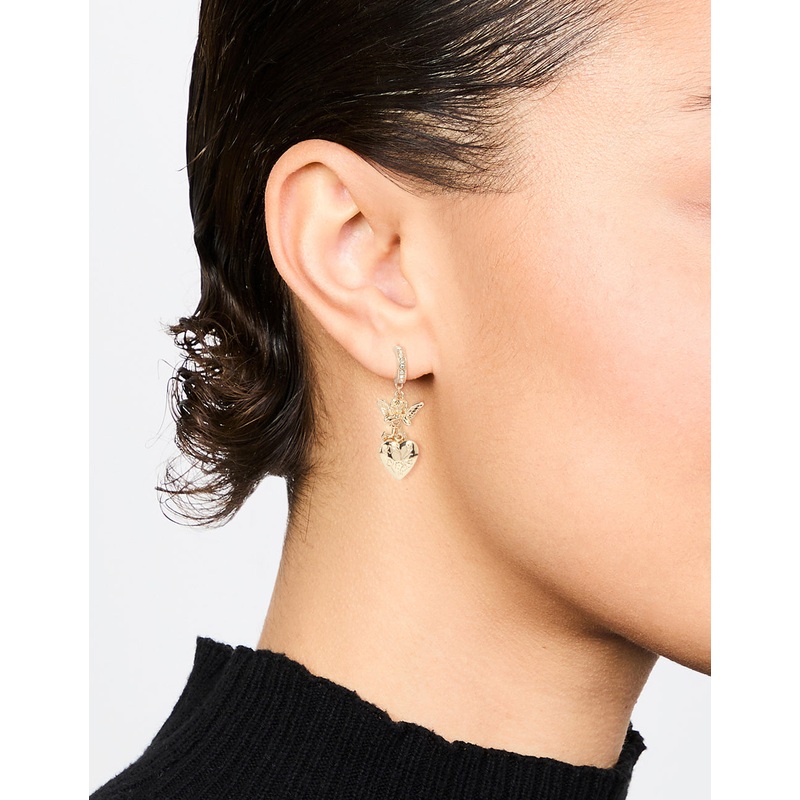 Gold Cherub Heart Cross Huggie Earrings