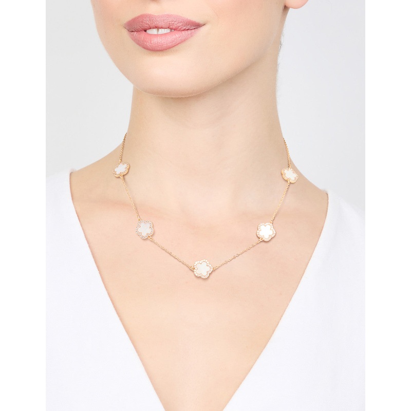 Gold Cubic Zirconia Flower Necklace