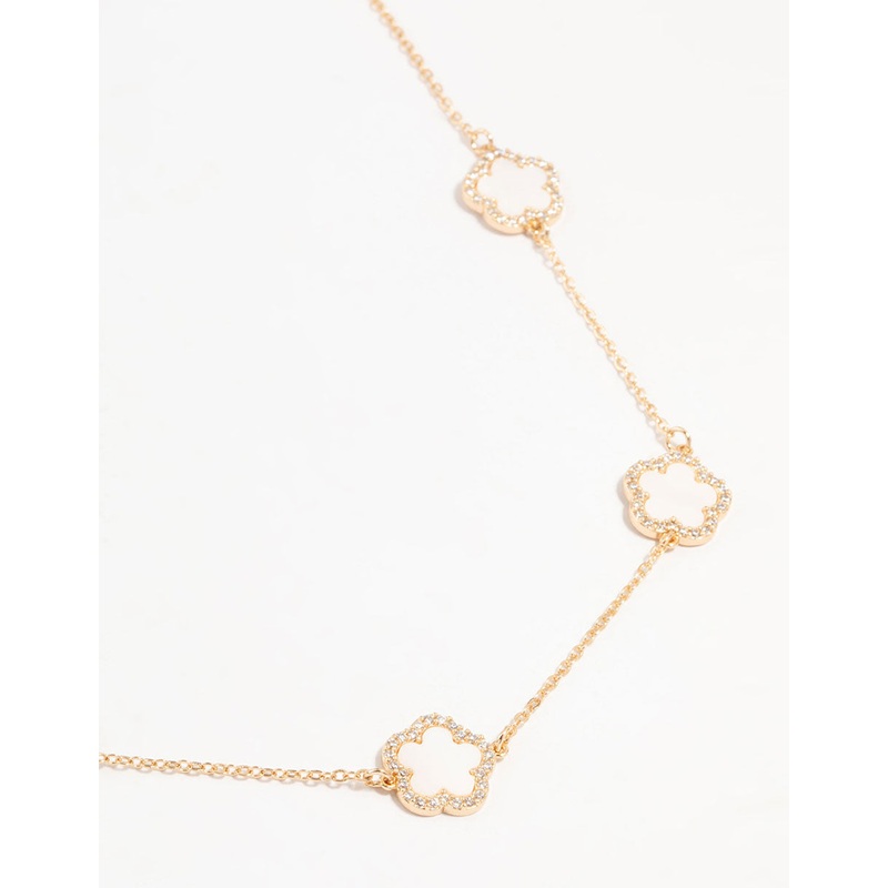 Gold Cubic Zirconia Flower Necklace