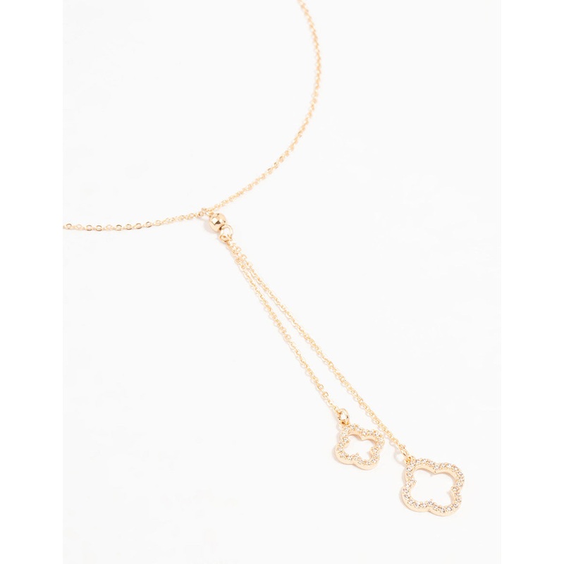 Gold Cubic Zirconia Flower Y Necklace